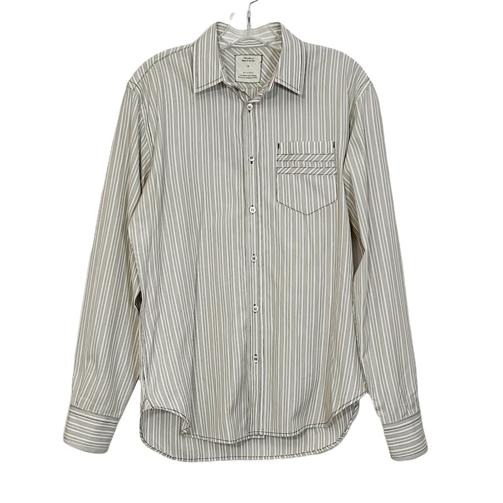 Billy Reid Heirloom Cream and Brown Striped Men’s Button Down Shirt